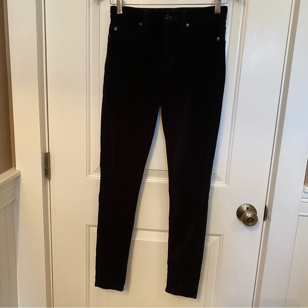 HUDSON JEANS BLACK VELOUR VELVET BARBARA HIGH WAIST SUPER SKINNY ANKLE Sz 25